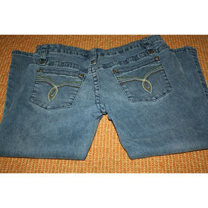 JUNIOR DENIM CAPRIS SZ 9/10 ONE TUFF BABE WOMEN'S STRETCHY COMFY BUTTON CLOSE